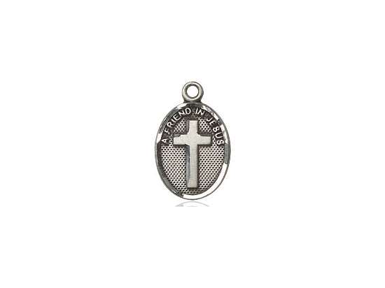 Sterling Silver Friend In Jesus Cross Pendant on a 18 inch Sterling Silver Light Curb Chain - Unique Catholic Gifts