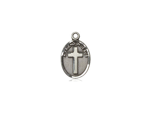 Sterling Silver Friend In Jesus Cross Pendant on a 18 inch Sterling Silver Light Curb Chain - Unique Catholic Gifts