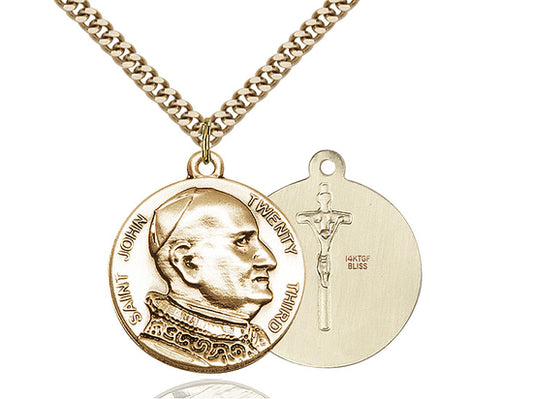 14kt Gold Filled St John XXIII Pendant on a 24 inch Gold Plate Heavy Curb Chain - Unique Catholic Gifts