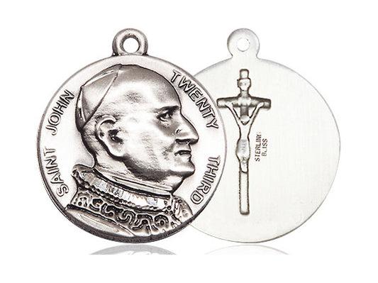 Sterling Silver St John XXIII Pendant on a 24 inch Light Rhodium Heavy Curb Chain - Unique Catholic Gifts