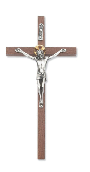 Walnut Wall Crucifix 10" - Unique Catholic Gifts