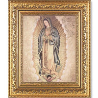 Gold Our Lady of Guadalupe w/ Gold Background (12 1/2 x 14 1/2") in Gold Leaf Antique Frame - Unique Catholic Gifts