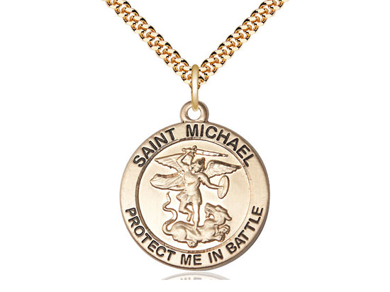 14kt Gold Filled St Michael Guardian Angel Pendant on a 24 inch Gold Plate Heavy Curb Chain - Unique Catholic Gifts
