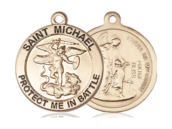 14kt Gold Filled St Michael Guardian Angel Pendant on a 24 inch Gold Plate Heavy Curb Chain - Unique Catholic Gifts