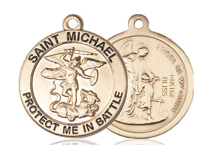 14kt Gold Filled St Michael Guardian Angel Pendant on a 24 inch Gold Plate Heavy Curb Chain - Unique Catholic Gifts