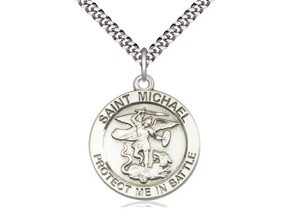 Sterling Silver St Michael Guardian Angel Pendant on a 24 inch Light Rhodium Heavy Curb Chain - Unique Catholic Gifts