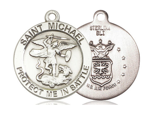 Sterling Silver St Michael Guardian Angel Pendant on a 24 inch Light Rhodium Heavy Curb Chain - Unique Catholic Gifts
