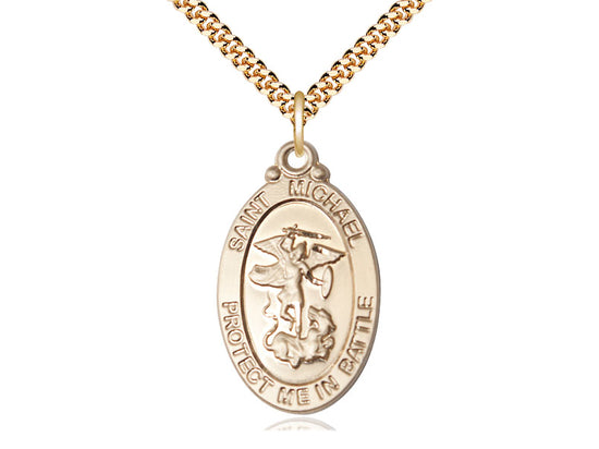 14kt Gold Filled St Michael Guardian Angel Pendant on a 24 inch Gold Plate Heavy Curb Chain - Unique Catholic Gifts