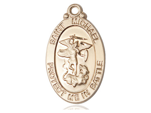 14kt Gold Filled St Michael Guardian Angel Pendant on a 24 inch Gold Plate Heavy Curb Chain - Unique Catholic Gifts