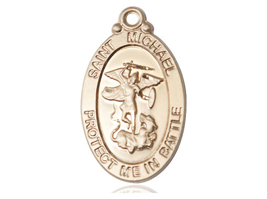 14kt Gold Filled St Michael Guardian Angel Pendant on a 24 inch Gold Plate Heavy Curb Chain - Unique Catholic Gifts