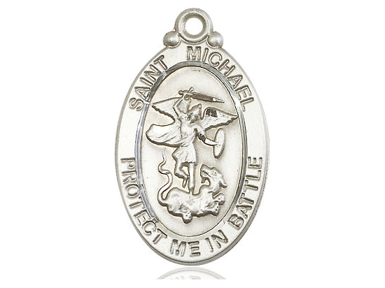 Sterling Silver St Michael Guardian Angel Pendant on a 24 inch Light Rhodium Heavy Curb Chain - Unique Catholic Gifts