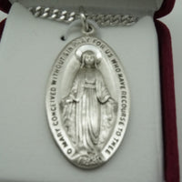 Silver Miraculous Medal 1-3/8" with chain 24" - Unique Catholic Gifts