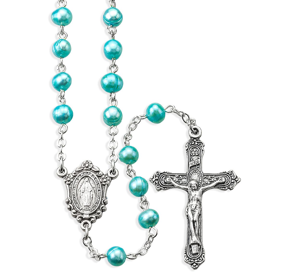 Light Blue Freshwater Pearl Bead Rosary - Unique Catholic Gifts