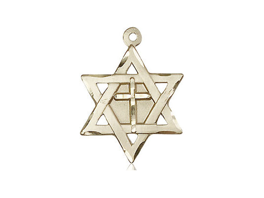 14kt Gold Filled Star of David w/ Cross Pendant on a 24 inch Gold Plate Heavy Curb Chain - Unique Catholic Gifts