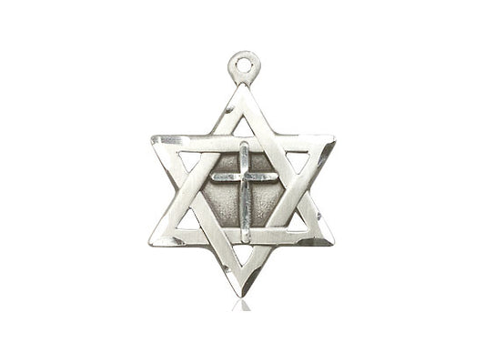 Sterling Silver Star of David w/ Cross Pendant on a 24 inch Light Rhodium Heavy Curb Chain - Unique Catholic Gifts
