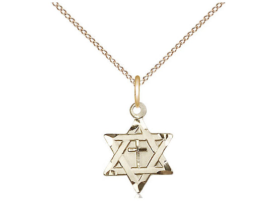14kt Gold Filled Star of David w/ Cross Pendant on a 18 inch Gold Filled Light Curb Chain - Unique Catholic Gifts