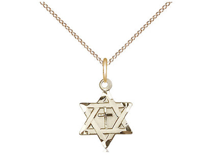 14kt Gold Filled Star of David w/ Cross Pendant on a 18 inch Gold Filled Light Curb Chain - Unique Catholic Gifts