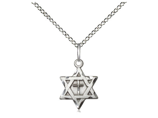 Sterling Silver Star of David w/ Cross Pendant on a 18 inch Sterling Silver Light Curb Chain - Unique Catholic Gifts