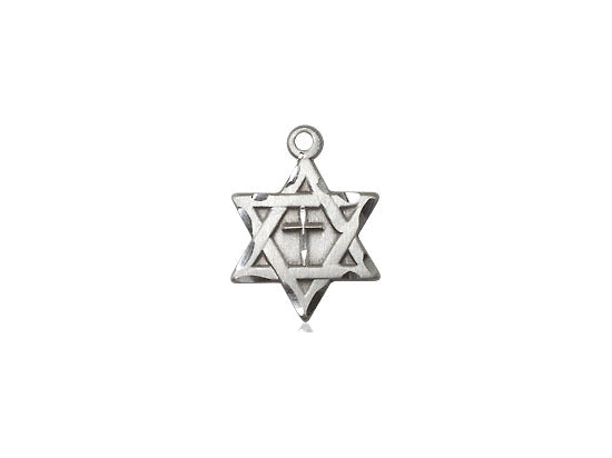 Sterling Silver Star of David w/ Cross Pendant on a 18 inch Sterling Silver Light Curb Chain - Unique Catholic Gifts