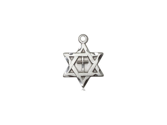 Sterling Silver Star of David w/ Cross Pendant on a 18 inch Sterling Silver Light Curb Chain - Unique Catholic Gifts