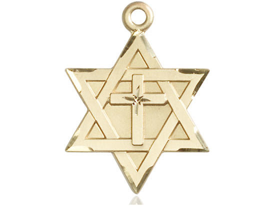 14kt Gold Filled Star of David w/ Cross Pendant on a 24 inch Gold Plate Heavy Curb Chain - Unique Catholic Gifts