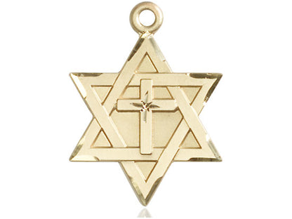 14kt Gold Filled Star of David w/ Cross Pendant on a 24 inch Gold Plate Heavy Curb Chain - Unique Catholic Gifts