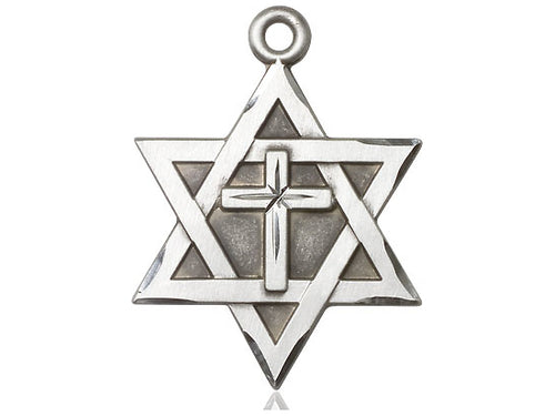 Sterling Silver Star of David w/ Cross Pendant on a 24 inch Light Rhodium Heavy Curb Chain - Unique Catholic Gifts