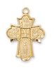 Gold over Sterling Silver 4-way medal (3/4") on 18" Gold plated chain. - Unique Catholic Gifts
