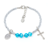 Steel and Blue Genuine Murano "Seed Bead" Bracelet with Sommerso Beads, Miraculous Medal and Crucifix - Unique Catholic Gifts