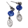 Stainless Steel Miraculous Medal Earrings with Blue Murano Beads - Unique Catholic Gifts
