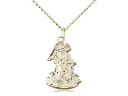 14kt Gold Filled Guardian Angel Pendant on a 18 inch Gold Filled Light Curb Chain - Unique Catholic Gifts