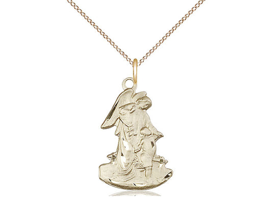 14kt Gold Filled Guardian Angel Pendant on a 18 inch Gold Filled Light Curb Chain - Unique Catholic Gifts