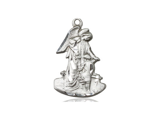 Sterling Silver Guardian Angel Pendant on a 18 inch Sterling Silver Light Curb Chain - Unique Catholic Gifts