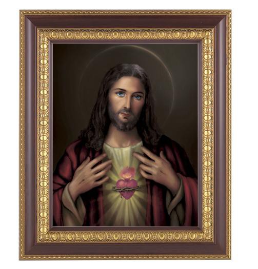 Sacred Heart of Jesus (Cherry Wood Frame and Gold Edge Frame) 11"x 13" - Unique Catholic Gifts