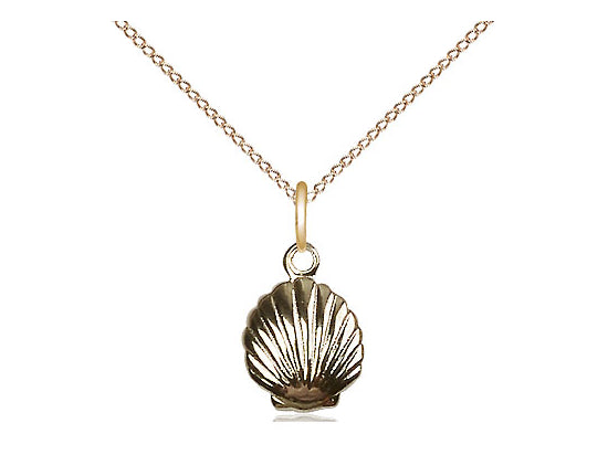 14kt Gold Filled Shell Pendant on a 18 inch Gold Filled Light Curb Chain - Unique Catholic Gifts