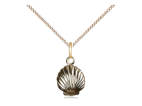 14kt Gold Filled Shell Pendant on a 18 inch Gold Filled Light Curb Chain - Unique Catholic Gifts