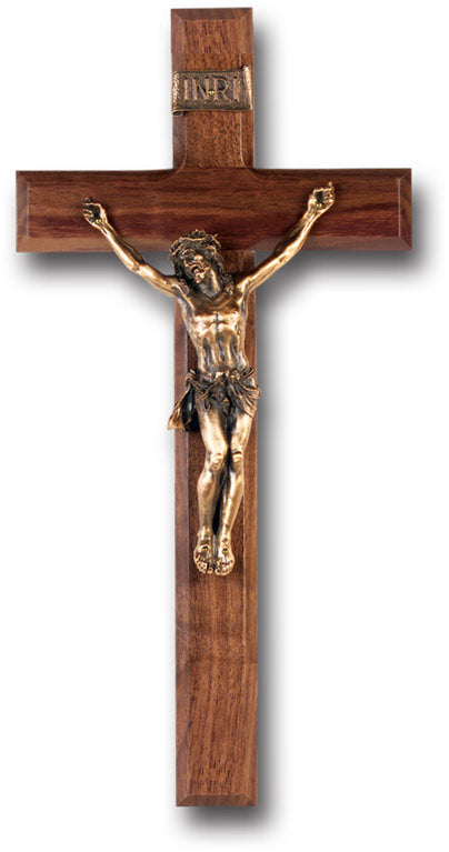 Wood Crucifix with Gold Corpus 12" - Unique Catholic Gifts