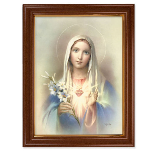 Immac Heart of Mary Print w/ Walnut Finished Beveled Frame - Unique Catholic Gifts