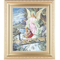 Guardian Angel Print in an Antique Gold Frame (11-1/2" X 13-1/2") - Unique Catholic Gifts