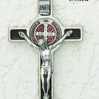 Saint Benedict Brown Enamel Crucifix - Enameled Medal - Unique Catholic Gifts