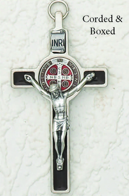 Saint Benedict Brown Enamel Crucifix - Enameled Medal - Unique Catholic Gifts