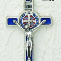Saint Benedict Blue Enamel Crucifix - Enameled Medal - Unique Catholic Gifts