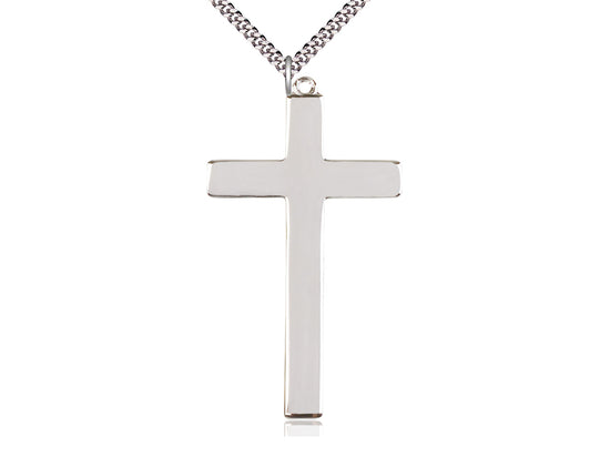 Sterling Silver Choir Cross Pendant on a 24 inch Light Rhodium Heavy Curb Chain - Unique Catholic Gifts
