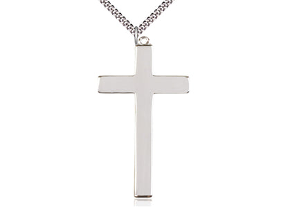 Sterling Silver Choir Cross Pendant on a 24 inch Light Rhodium Heavy Curb Chain - Unique Catholic Gifts