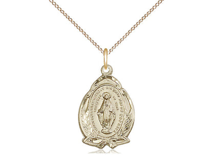 14kt Gold Filled Miraculous Pendant on a 18 inch Gold Filled Light Curb Chain - Unique Catholic Gifts