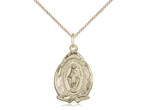 14kt Gold Filled Miraculous Pendant on a 18 inch Gold Filled Light Curb Chain - Unique Catholic Gifts