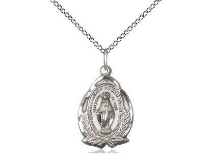 Sterling Silver Miraculous Pendant on a 18 inch Sterling Silver Light Curb Chain - Unique Catholic Gifts