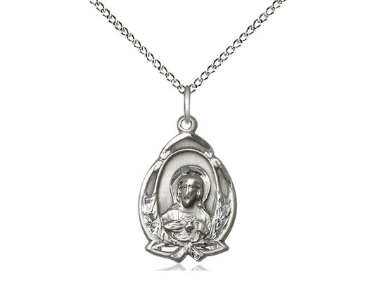 Sterling Silver Scapular Pendant on a 18 inch Sterling Silver Light Curb Chain - Unique Catholic Gifts