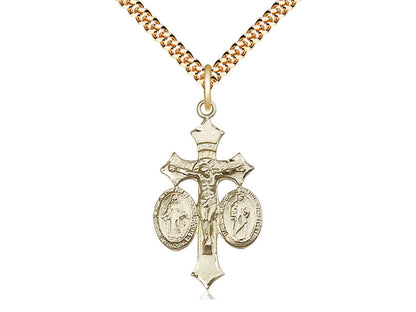 14kt Gold Filled Jesus, Mary & Joseph Pendant on a 24 inch Gold Plate Heavy Curb Chain - Unique Catholic Gifts