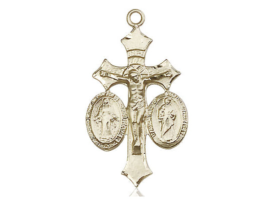 14kt Gold Filled Jesus, Mary & Joseph Pendant on a 24 inch Gold Plate Heavy Curb Chain - Unique Catholic Gifts